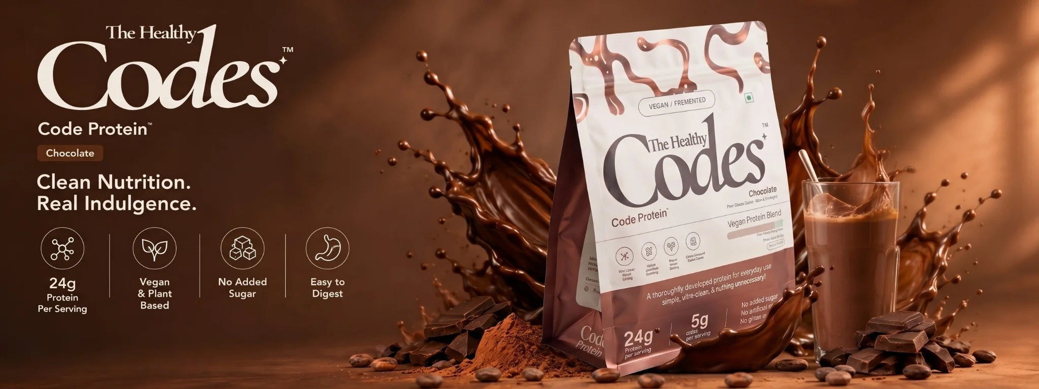 The Healthy Codes | Code Protein Chocolate | Vegan Fermented Protein Blend | Clean Daily Wellness Protein