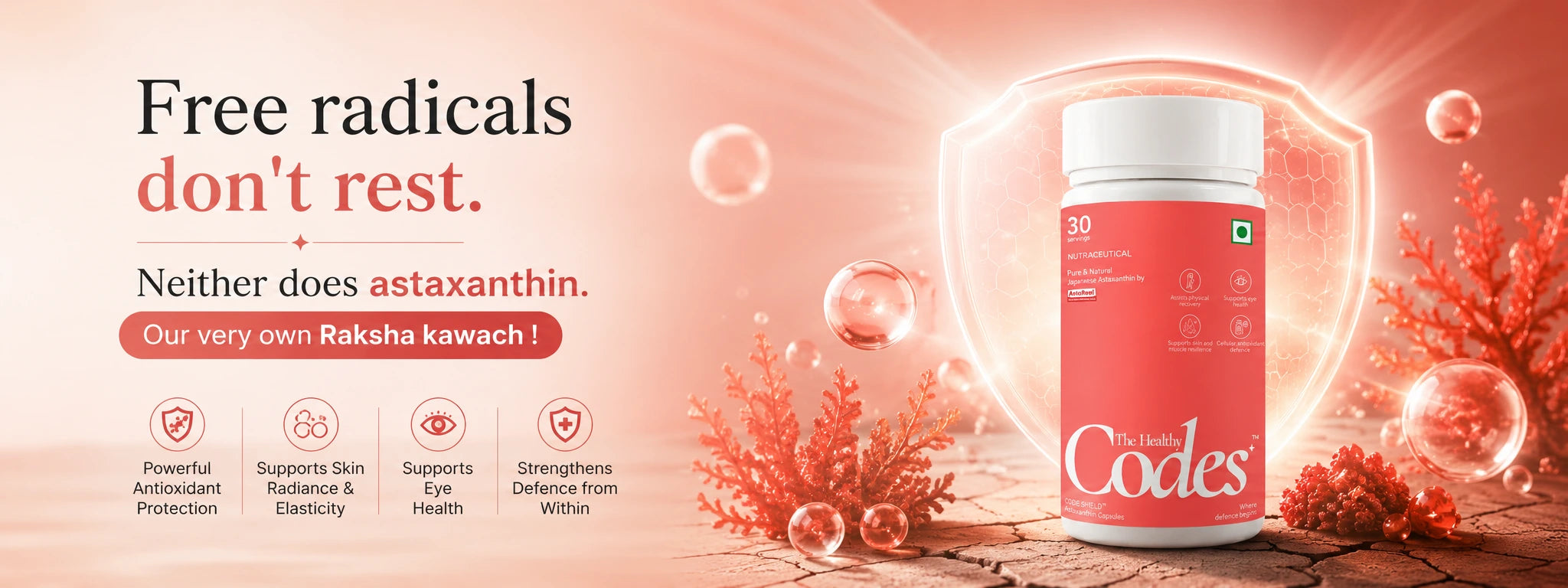 The Healthy Codes | Code Shield | Astaxanthin 4mg | Antioxidant & Daily Wellness Support Capsules | Immunity Booster Supplement