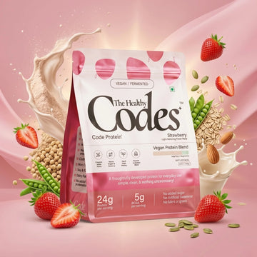 The Healthy Codes | Code Protein Strawberry | Vegan Fermented Protein Blend | Clean Daily Wellness Protein