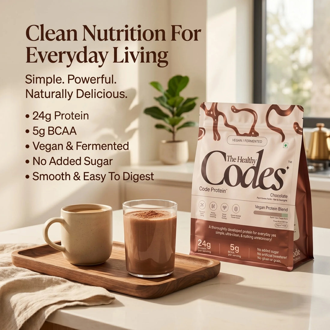 The Healthy Codes | Code Protein Chocolate | Vegan Fermented Protein Blend | Clean Daily Wellness Protein
