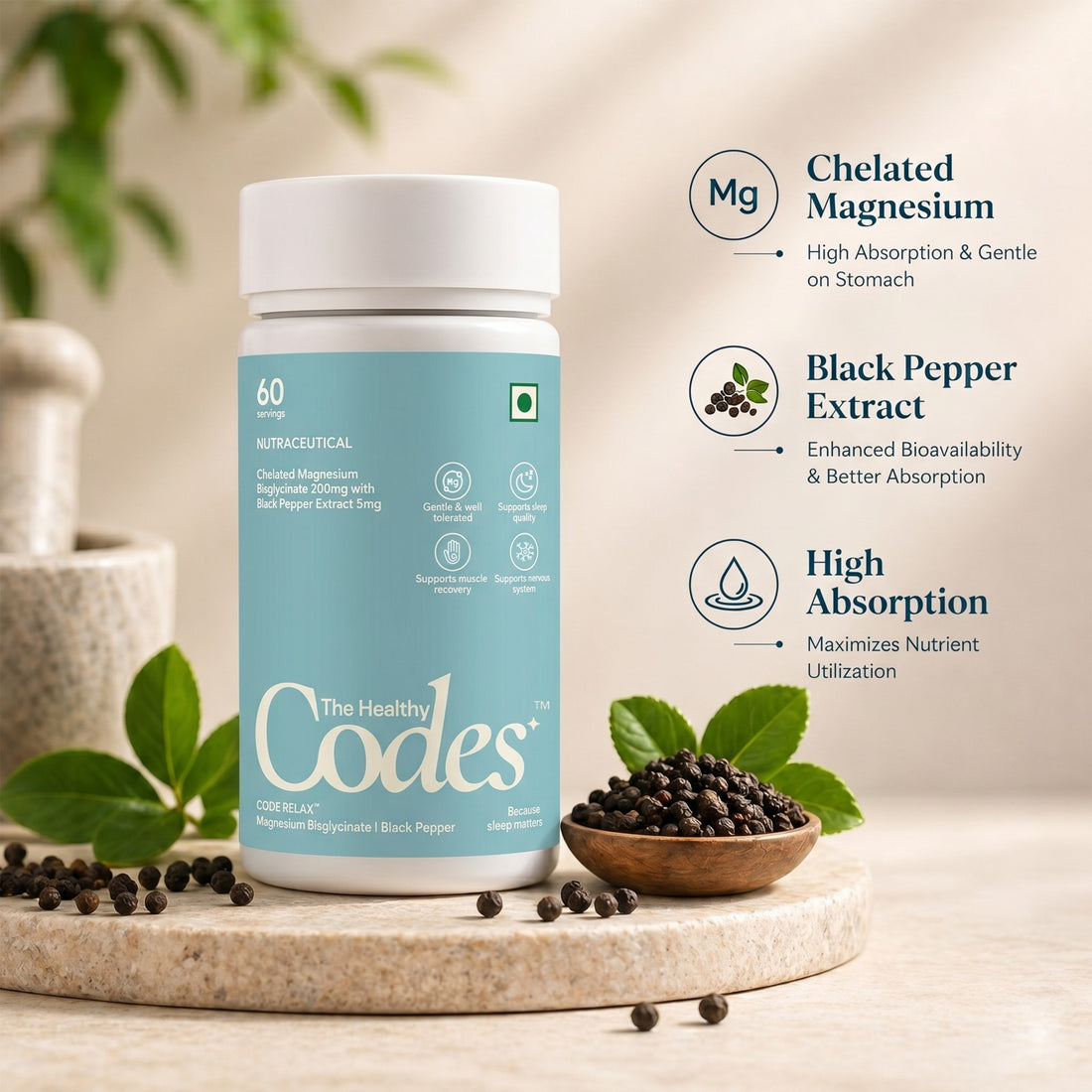 The Healthy Codes | Code Relax | Magnesium Bisglycinate | Daily Relaxation & Wellness Capsules